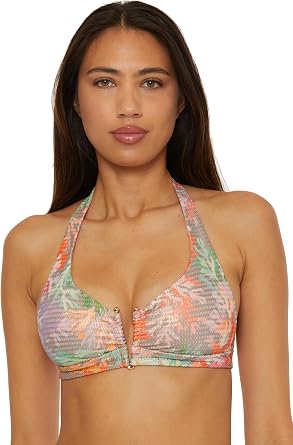 Becca Womens Coral Reef Halter Bikini Top, Adjustable, Tie Back, Swimwear Separates for Women
