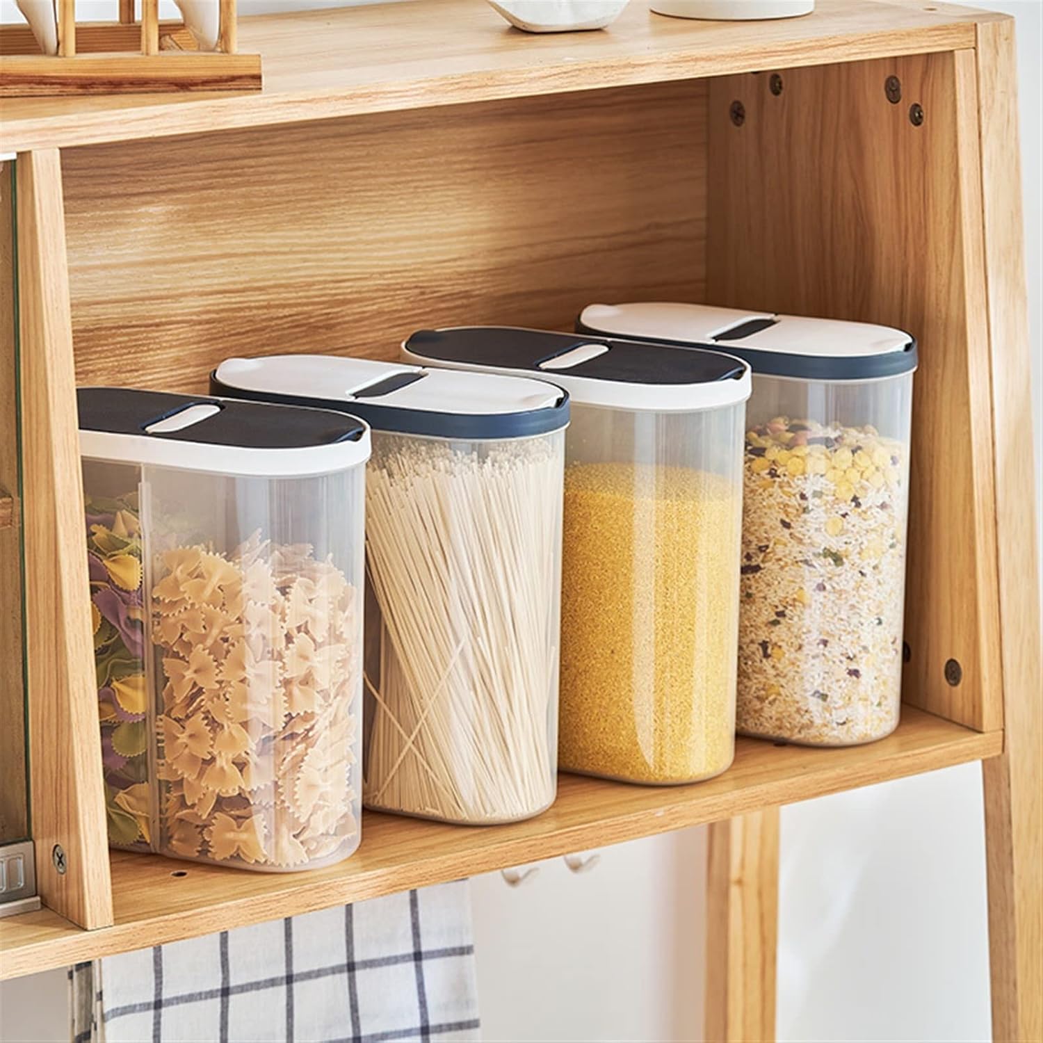 Cereal Containers New Plastic Storage Container Pasta Rice Dispenser Cereals Organizer Boxes Cabinet Fridge Jars Home Kitchen Accessories(White)
