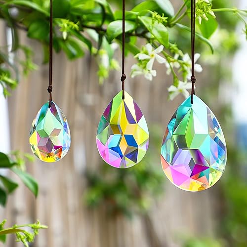 Miniatura 5 de 3 piezas de prismas de cristal de 22.53 pulgadas, atrapasoles de candelabro, adornos colgantes coloridos de Bauhinia, creadores de arcoíris,