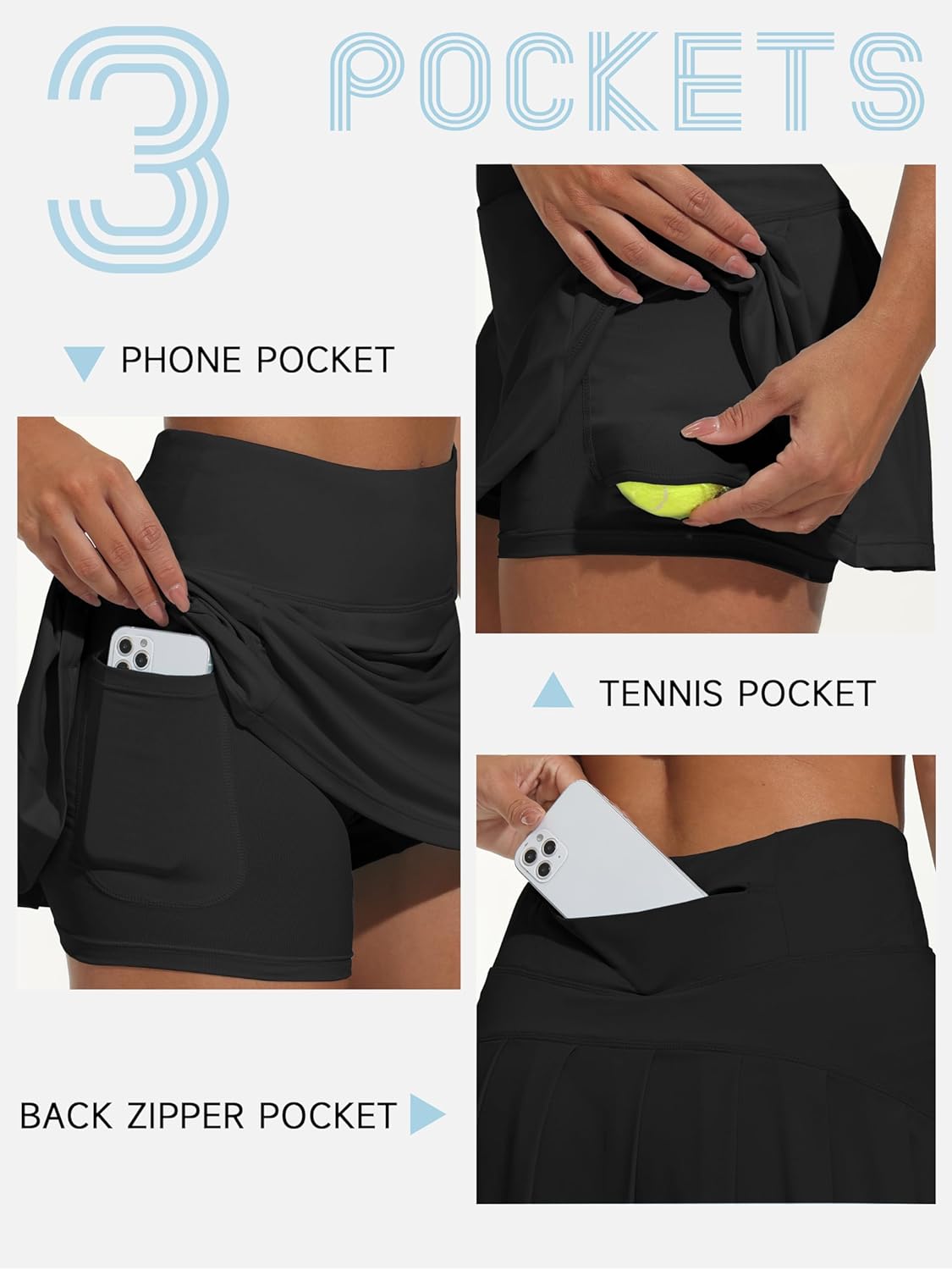 Women's Tennis Skirts Golf Skorts with Pockets High Waisted Inner Shorts Athletic Workout Pleated Skirts