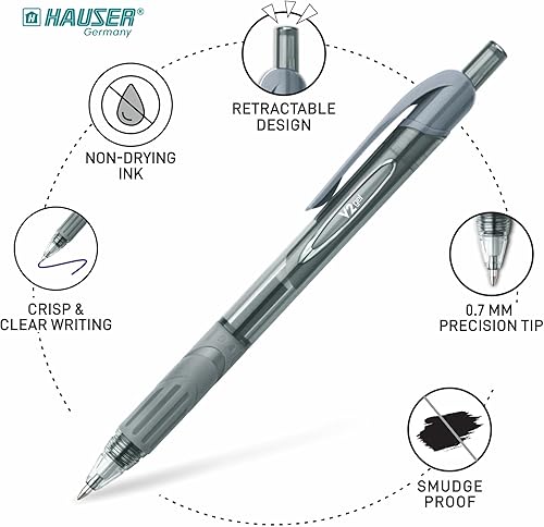 Miniatura 2 de HAUSER V2 - Bolígrafo de gel, 0.028 in, tinta negra, paquete de 10 unidades, instrumento de escritura, suministros escolares