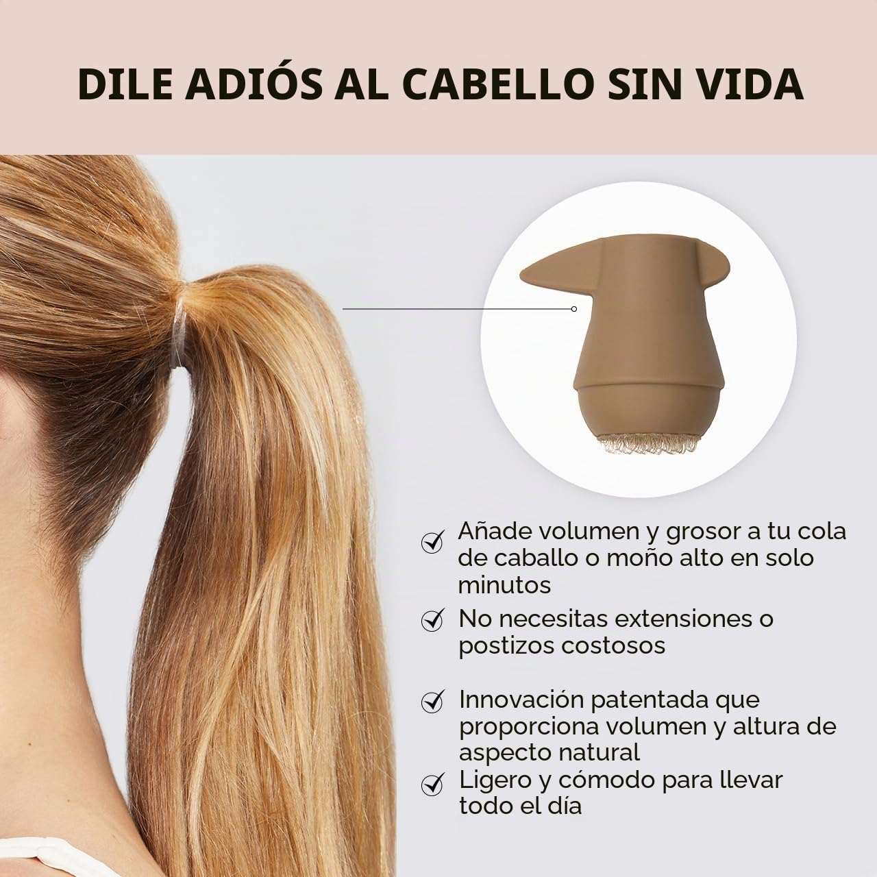Kitsch PONYFULL - Herramienta voluminizadora para el cabello, añade volumen y elevación a la coleta, moldeador de moño para mujer, incluye 3 gomas elásticas antienganche, regalo para mujer, rubio