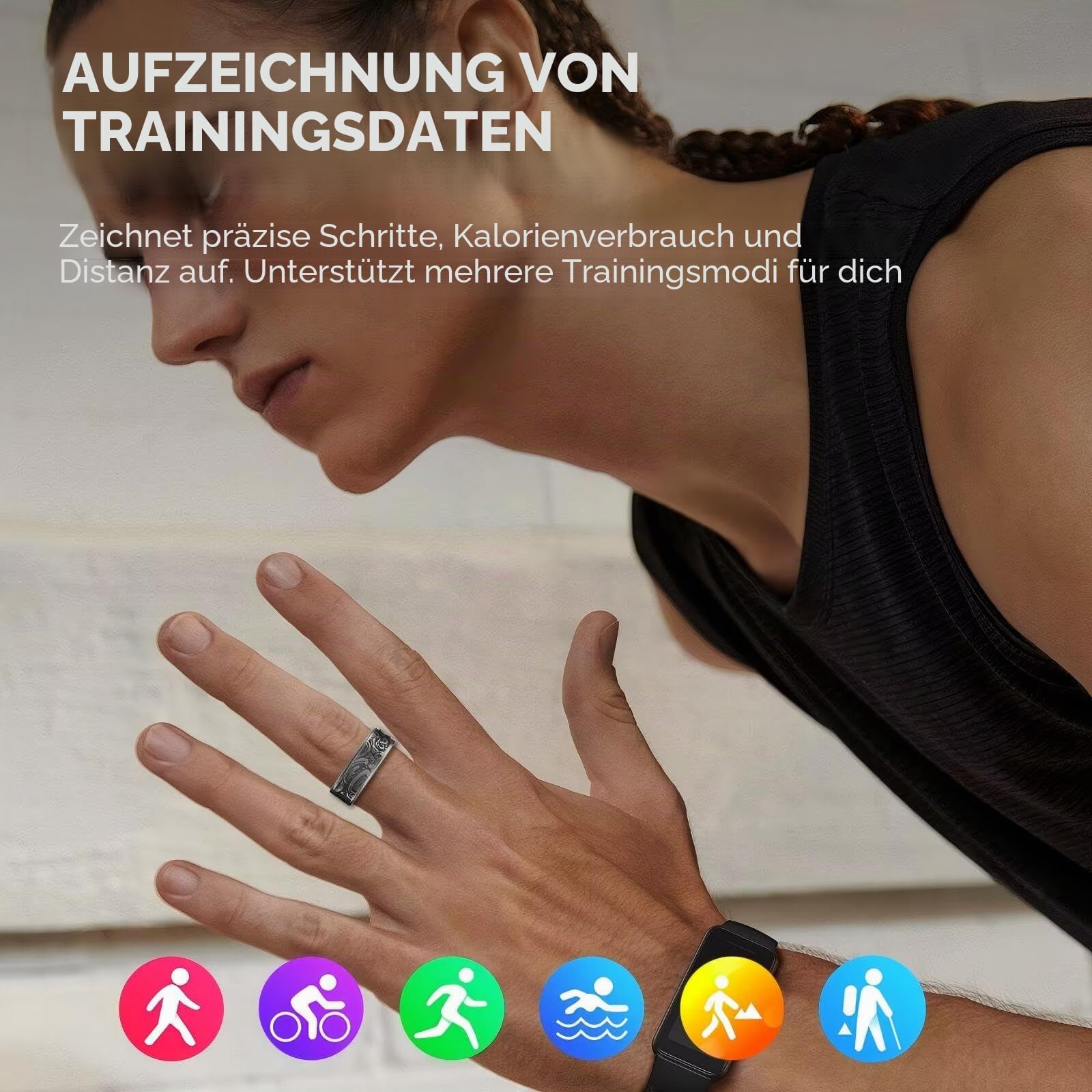 Smartringe für Herren Smart Ring Blutdruckmessung Damen Gesundheitsring Fitnessring Tracking Ring Schlaftracker Pulsmesser Schrittzähler Fitness Ring Tracker Health Ring für Android IOS,Schwarz