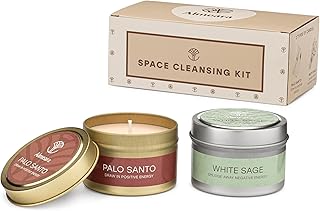 Almeara 2 in 1 Candle Combo - Sage and Palo Santo Set - 2X 3.7oz - Long Lasting |+40hr Burn time |100% Soy Wax -Paraffin Free Candle for Cleansing House-Gift Box Ready-Relax and Restore The Body&Mind