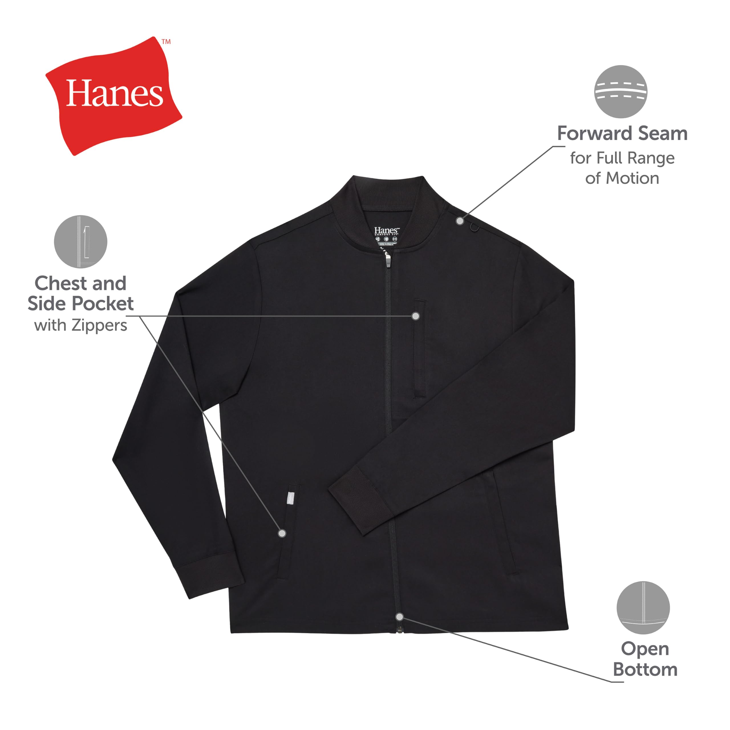 Hanes Scrubs Healthcare Jacket, Zip-up Scrub Jacket For Men, Moisture-wicking & Odor Control Scrubs Healthcare - Giacca da uomo, con cerniera, traspirante, anti-odore Uomo (Pacco da 1)