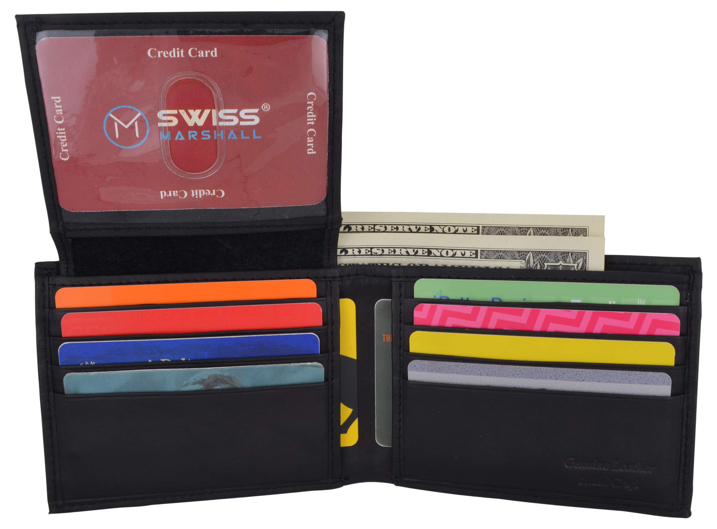 Swiss MarshallRFID Blocking Mens Fixed Flap Up Bifold Credit Card ID Wallet