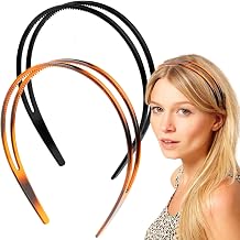 Dazzhues 2 Pieces Plastic Headbands for Women Non-Slip Double Row Teeth Comb Headband Fashion Hair Hoop Hair Bands with Tooth Simple and Chic Accessory for Women Girls Decorations Black, Brown