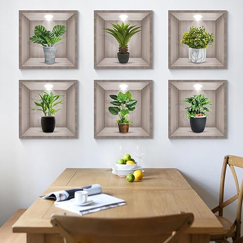 Miniatura 2 de Calcomanías de pared de plantas verdes 3D, calcomanías tropicales en macetas, vinilo creativo para despegar y pegar, decoración de pared extraíble