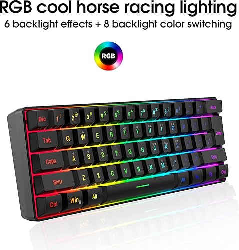 Miniatura 7 de DGG Combo de teclado y mouse para juegos al 60%, juego de teclado y mouse pequeños, mini teclado para juegos de 61 teclas True RGB con sensación