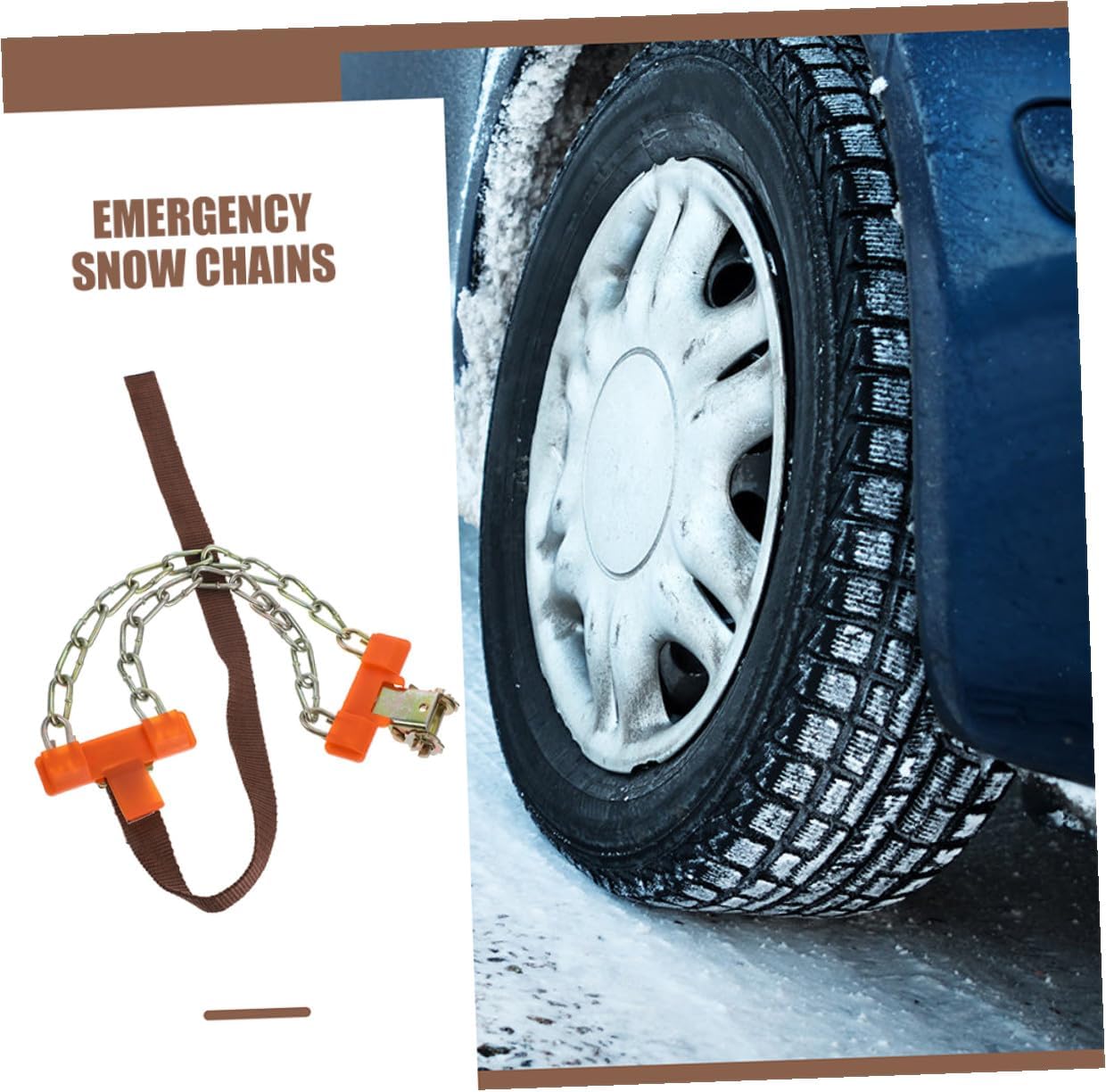 Universal Auto Snow Chains Medium Size Metal Links for Small Cars and Suvs, Winter Anti-skid Tire Chains Emergency Use on Snow and Ice