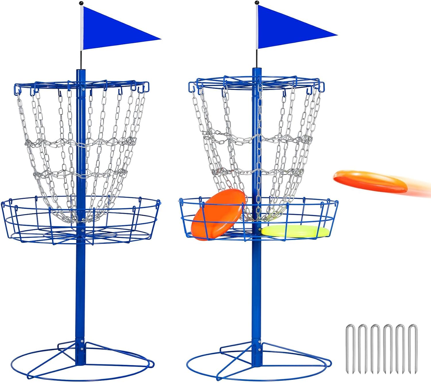 Yaheetech Portable Disc Golf Target Set of 2 for Indoor & Outdoor, Metal Frisbee Golf Basket 12-Chain Flying Disc Golf Target, Sturdy and Robust, Blue