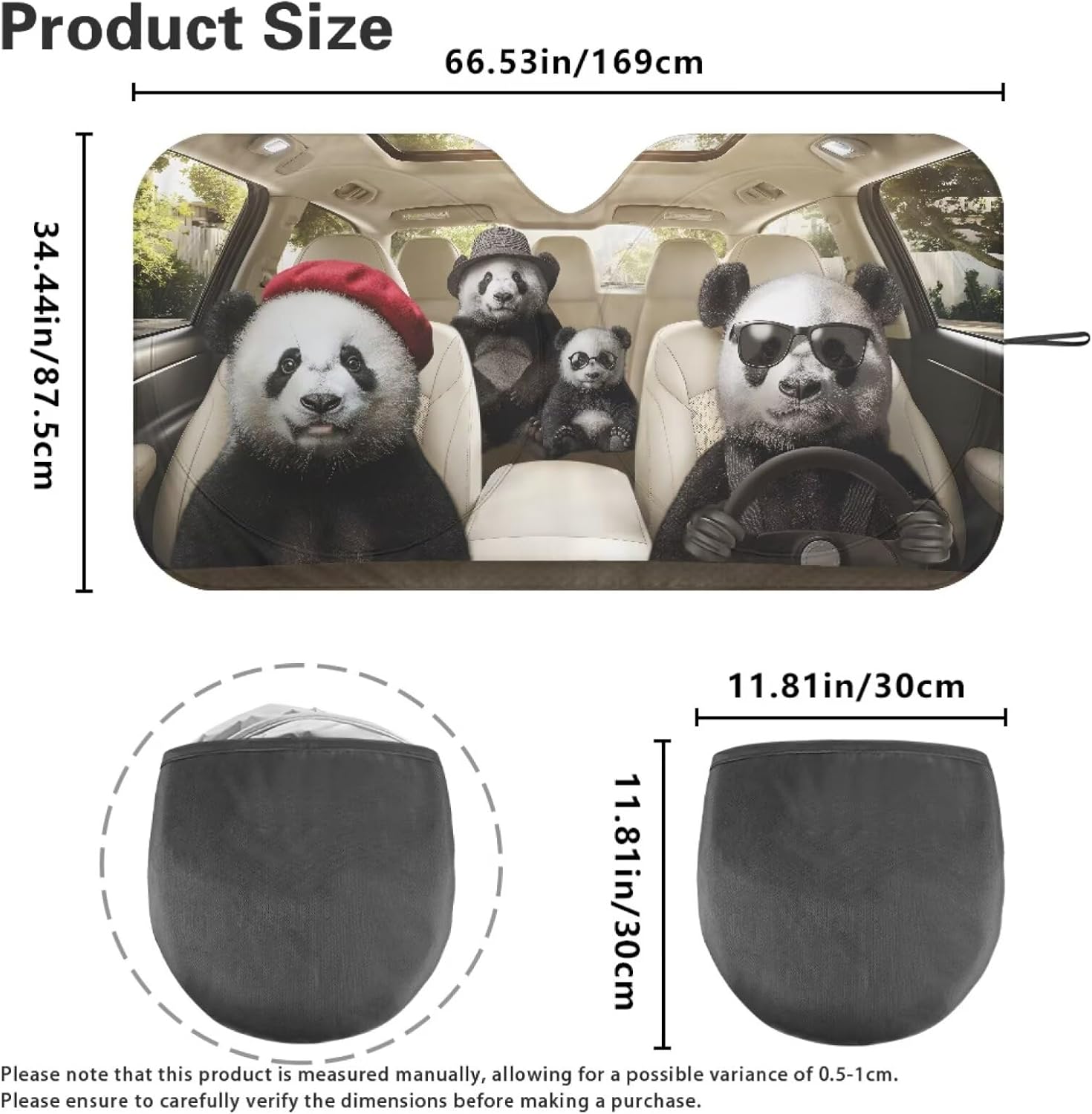 Panda Print Windshield Cover Unique Car Sun Shade with Storage Pouch Easy to Install Automotive Windshield Sunshade for SUV Vehicle Sedan Truck Gift for Holiday