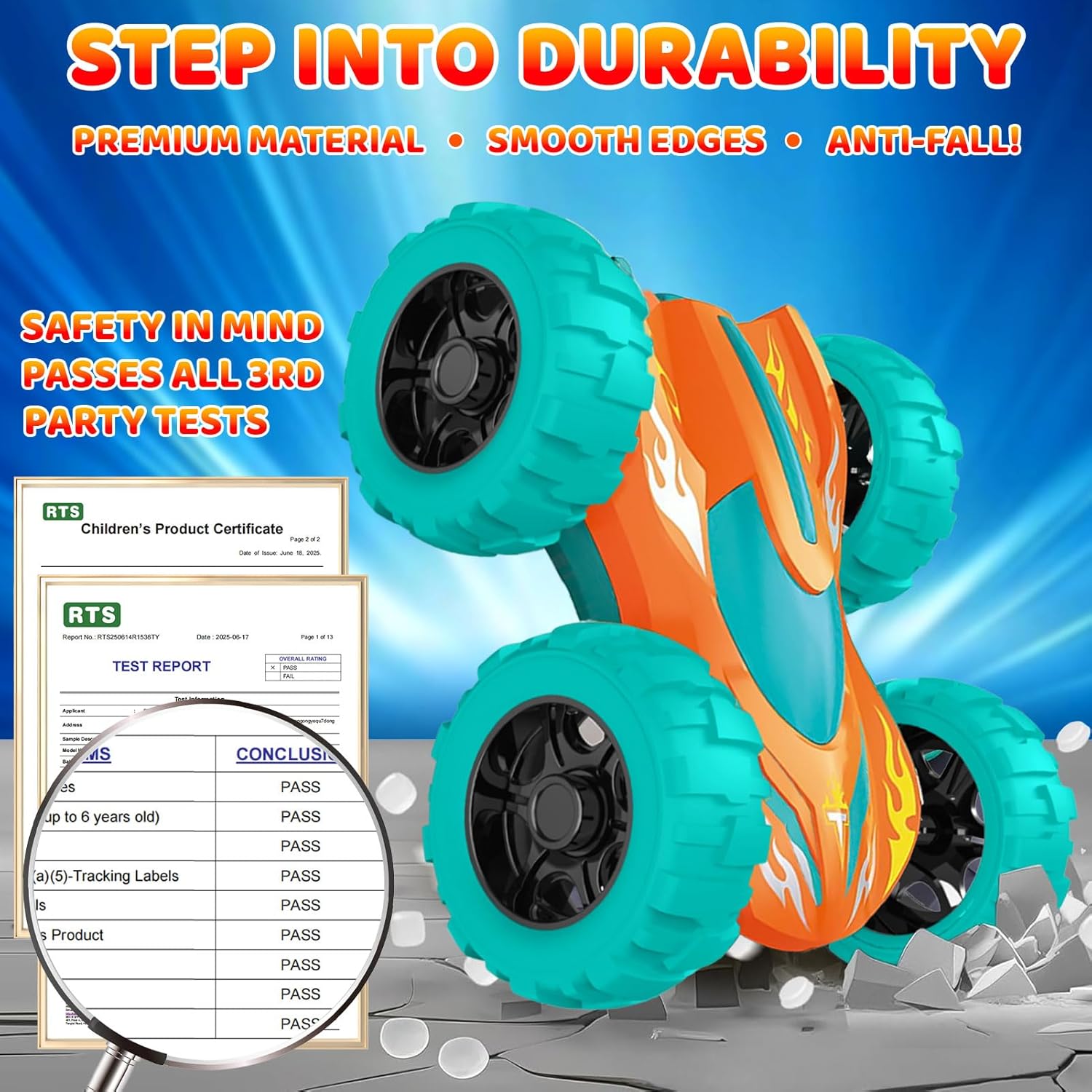 2 Pack Car Toys for 3 4 5 Years Old Boys, Sturdy Friction Powered Monster Truck Toys, Double-Side Stunt Vehicles, Push and Go Cars, Sand Toy, Easter Christmas Birthday Gift for Boys Girls Kids Toddler