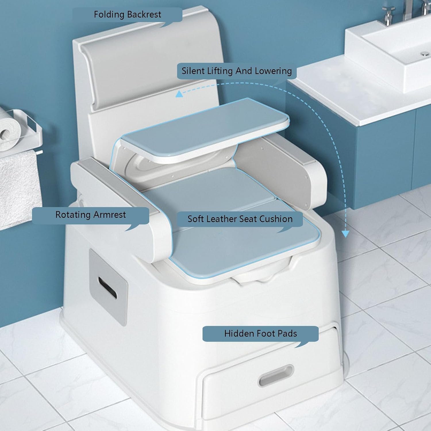 Bedside Commode, Portable Toilet for Adults, Toilet Seat with Armrests, Non-Slip, Anti-Odor, Suitable for Disabled and Elderly, PP Material, Easy to Clean, Waterproof, Commode Toilet Chair