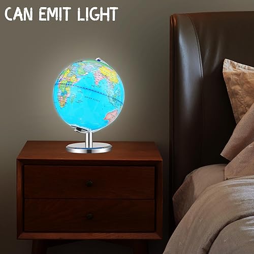 Miniatura 8 de ifundom Globo del mundo iluminado con luz LED y soporte, esfera terrestre educativa para aprendizaje de geografía S, globo con topografía oceánica