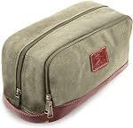 Travel Toiletry Bag for Men and Women, Canvas Toiletry Organizer Water-Resistant Vegan Leather, Hanging Dopp Kit Shaving Bag for Toiletries Accessories (Army Green, Large)