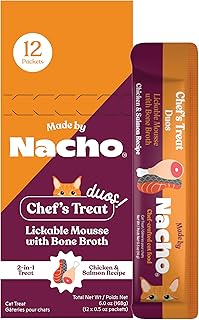 Made by Nacho Lickable Cat Treats Mousse Tubes 12 Count with Bone Broth Chicken and Salmon Recipe (.5 oz) No Grains, Corn, Wheat or Soy