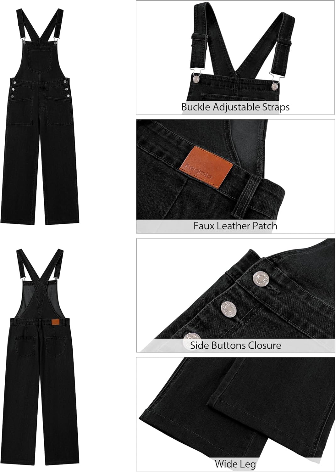 luvamia Jean Overalls for Women Loose Fit Baggy Wide Leg Bib Pocket Adjustable Straps Stretchy Denim Overall Jumpsuits - Image 6