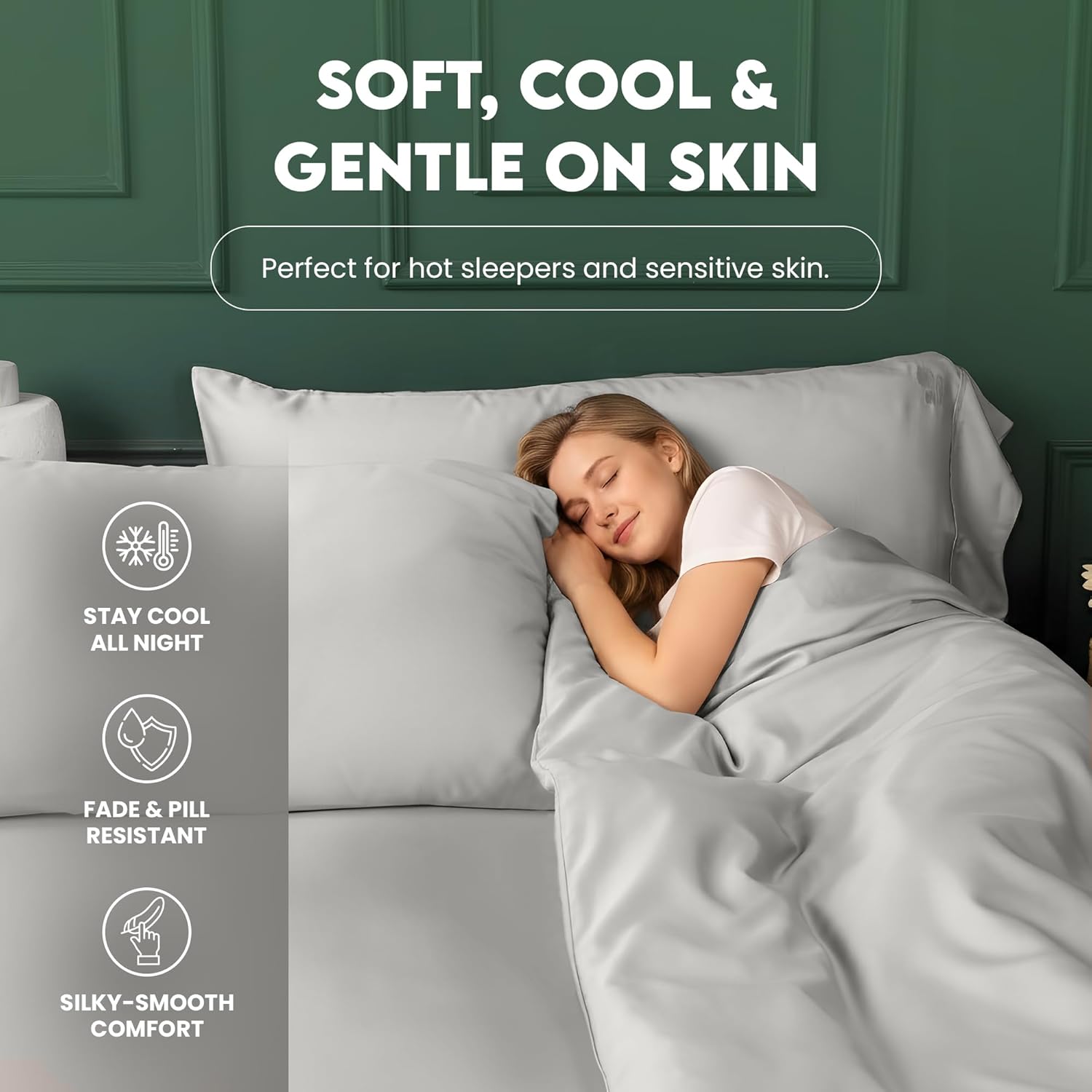 100% Eucalyptus Tencel Queen Bed Sheets, 18 Inch Deep Pocket Queen Sheets, Cooling Sheets with Elastic Corner Straps, Eucalyptus Silk Tencel Lyocell (Cool Grey, 4PC Queen) - Image 3