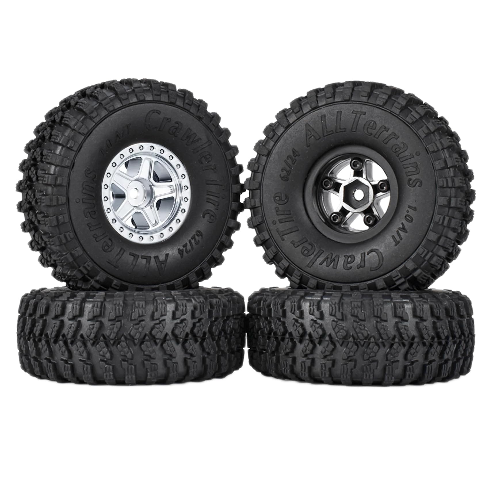 KINGCOO 4PCS 1.0inch Wheel Tires and Plastic 5-Spokes Beadlock Wheel Rim Set for Axial AX24 SCX24 FCX24 TRX4M UTB18 All 1/18 1/24 Scale RC Crawler Car Upgrade Parts Accessories (Silver) - Image 4