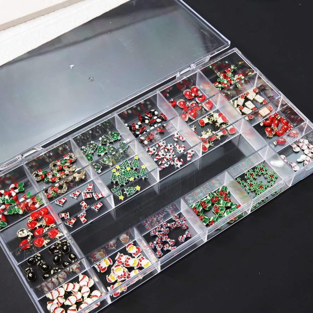 200Pcs 3D Christmas Nail Art Rhinestone Gems Metal Santa Claus Snowman Elk Nail Charms for DIY Nail Diamond Luxury Nail Jewelry - (Color: 200pcs)