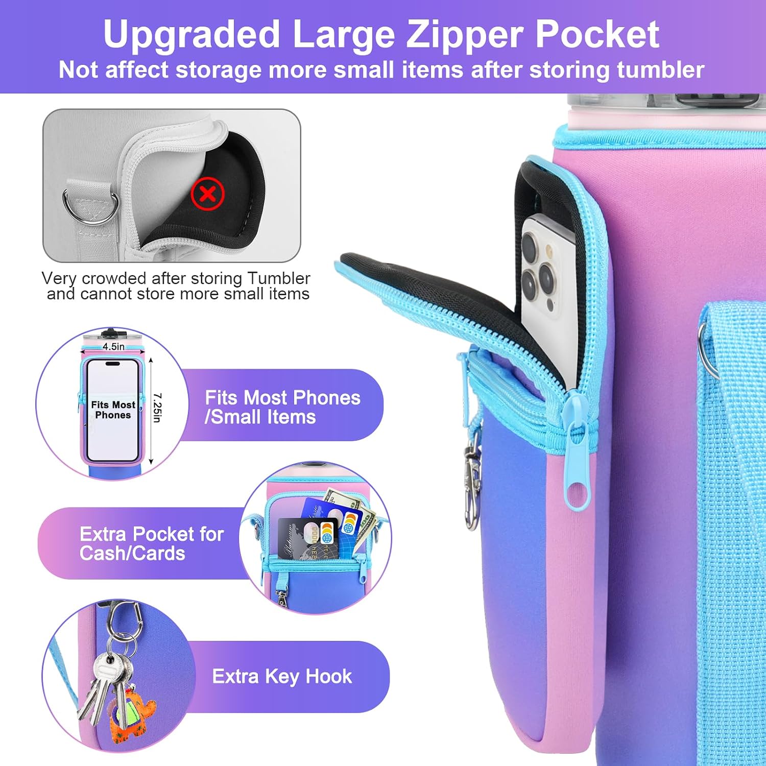 LEFOR·Z Water Bottle Carrier Bag with Phone Pocket Compatible with Stanley/Meoky 40 oz Tumbler with Handle,Water Bottle Holder Pouch with Adjustable Strap Compatible with Stanley Cup Accessories image 3