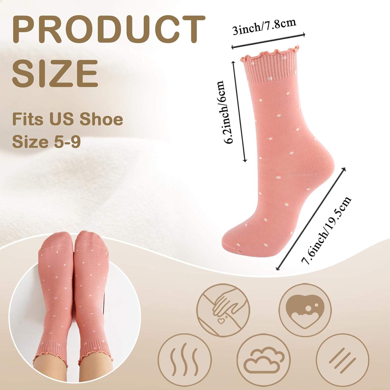 Women's Ruffle Frilly Polka Dot Sock: Ruffle Ankle Socks | Cute Frilly Crew Socks, Breathable Cotton Casual with Lettuce Edge, Soft & Comfortable