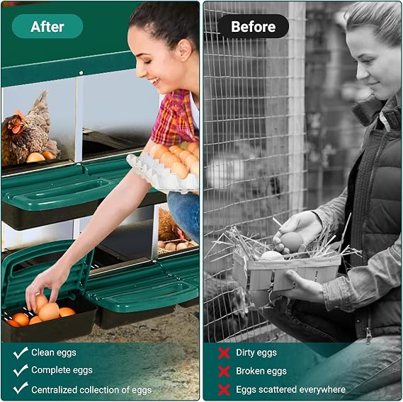 Chicken Nesting Box, 8-Compartment Heavy Duty Metal Hen Laying Box with Breathable Holes & Resting Platform, Wall Mounted/Floor Rollaway Chicken Nest Box for Easy Clean & Egg Collection, Green