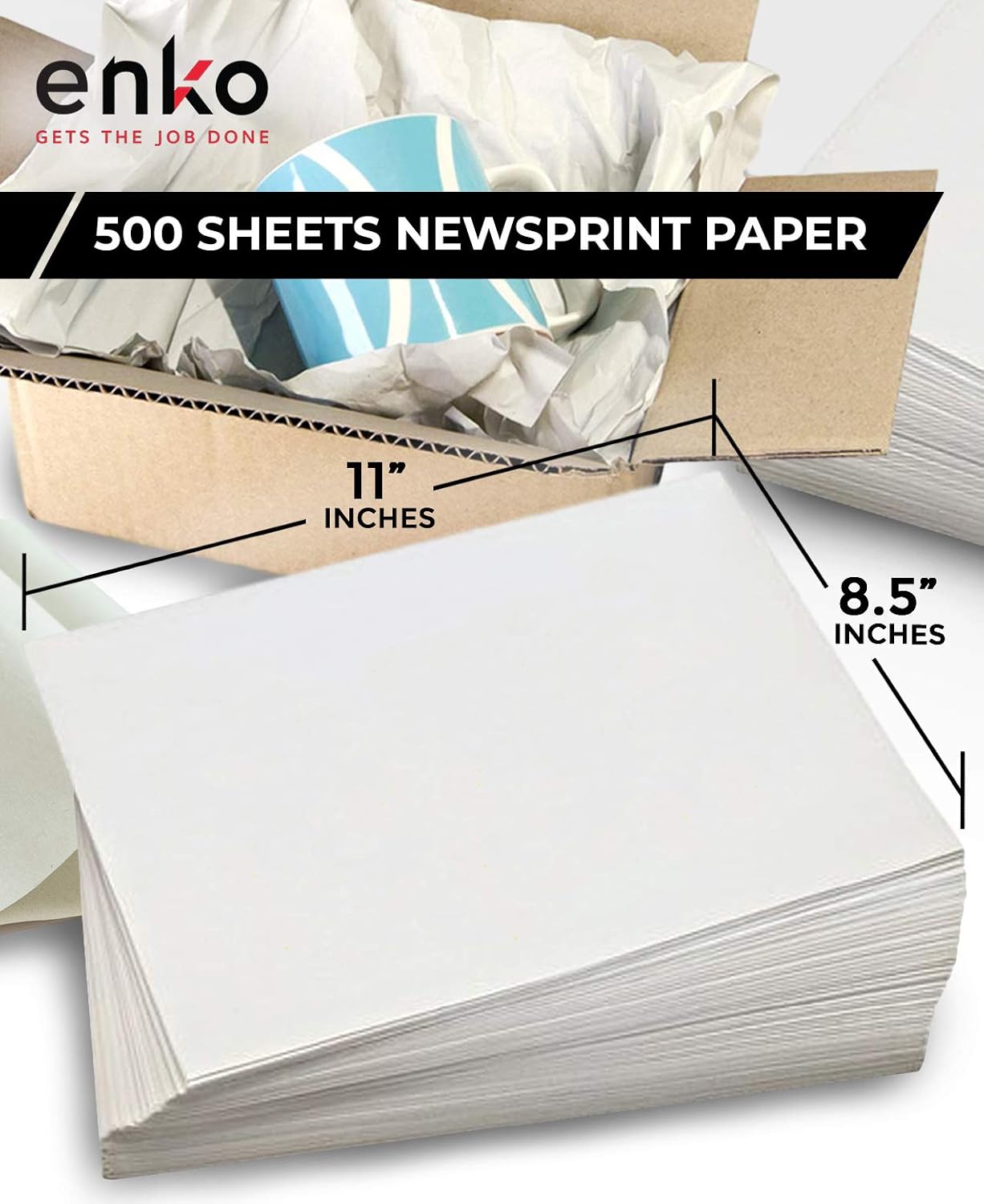 enKo - Newsprint Drawing/Sketch/Packing/Moving Paper Sheets (500 Sheets, 8.5 x 11 Inch)