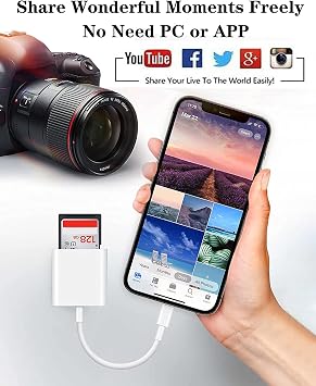 Apple Lightning to SD & TF Card Dual Slot Reader for iPhone/iPad, 2 in 1 Micro SD TF Trail Camera Viewer Memory Card Adapter, Plug and Play