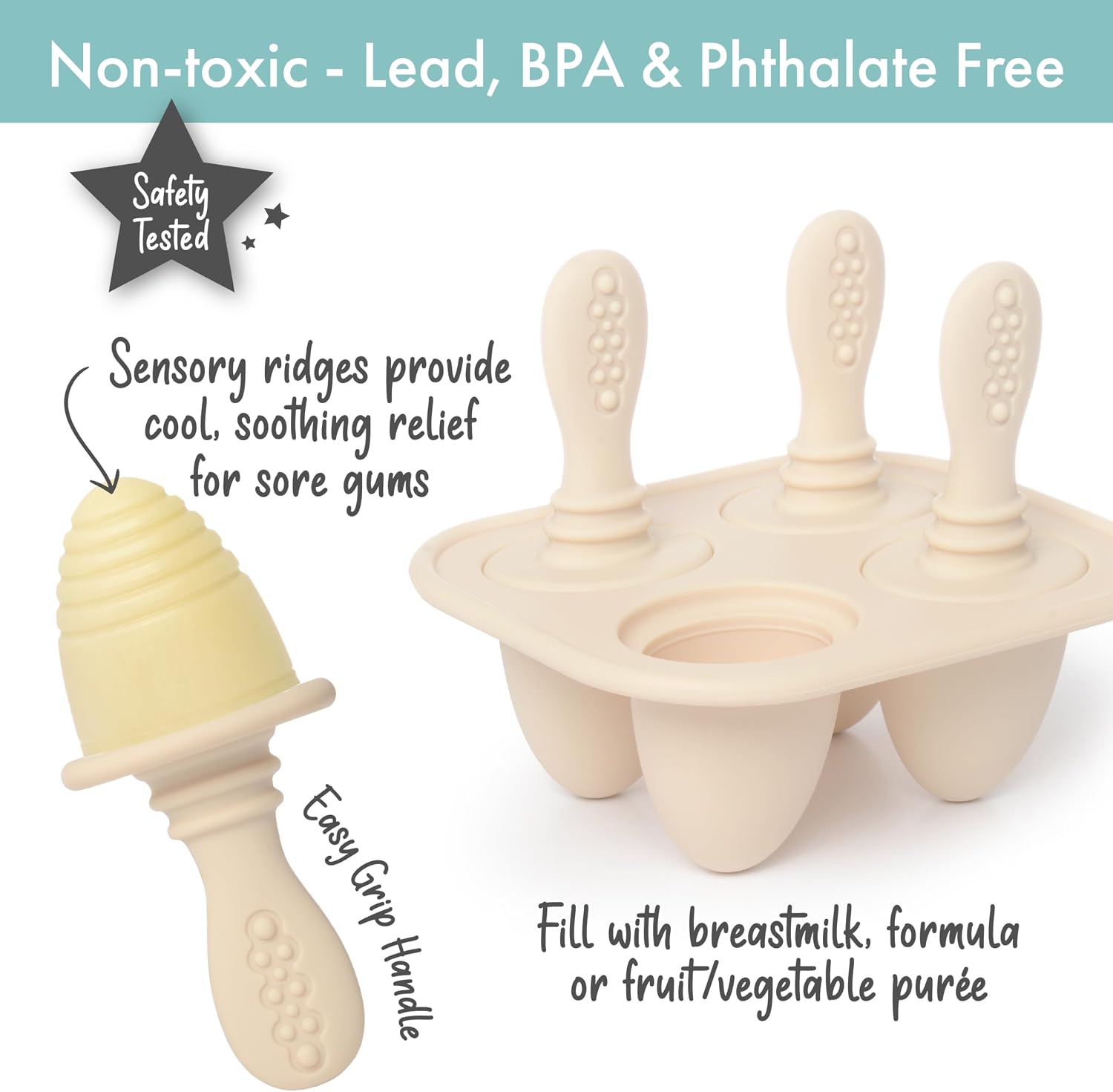 PrimaStella Silicone Petite Pops - Baby Popsicle Mold - BPA Free - Dishwasher Safe - 4 Months+ Teether Pops (Cream) image 2