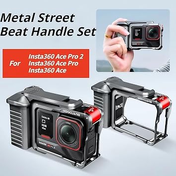 Metal Street Beat Handle Cage for Ace Pro 2, Ace Pro, Ace, Quick Release Magnetic Camera Protective Frame, Explorer Grip kit,Gray