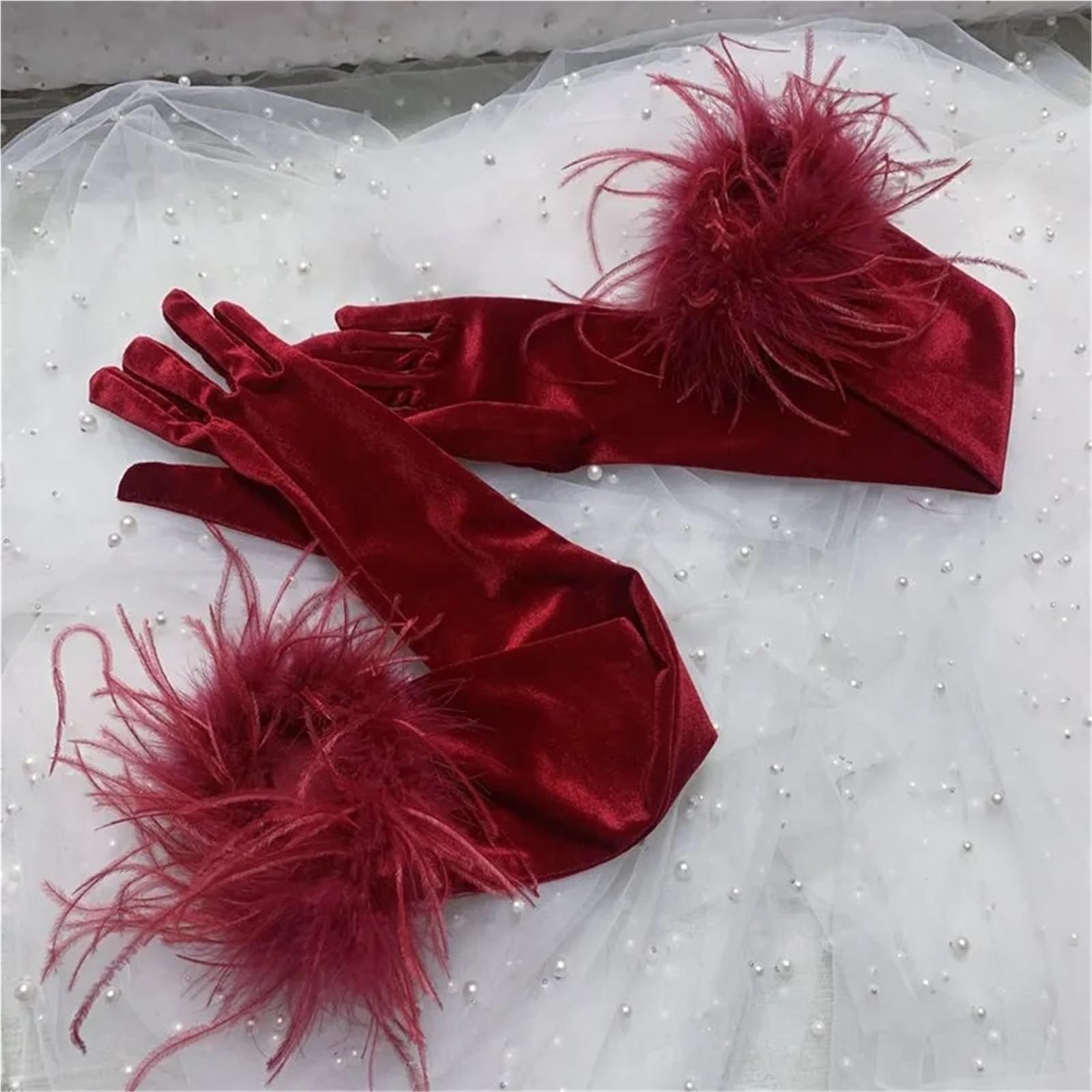 Guanto in piuma Elegante protezione solare vintage in velluto | Guida con protezione solare vintage, guanto in velluto primaverile estivo