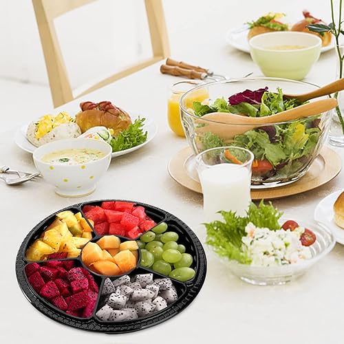 Miniatura 5 de Lawei Paquete de 30 bandejas de plástico para aperitivos con tapa transparente, bandejas redondas apilables para servir, bandeja de 12 pulgadas,