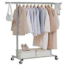 SONGMICS Stand Appendiabiti con Ruote, Attaccapanni Estensibile per Carichi Pesanti, Portata Totale 100 kg, 45 x (92-132) x 161,5 cm, Facile da Montare e Spostare, Grigio Tortora HSR013G01