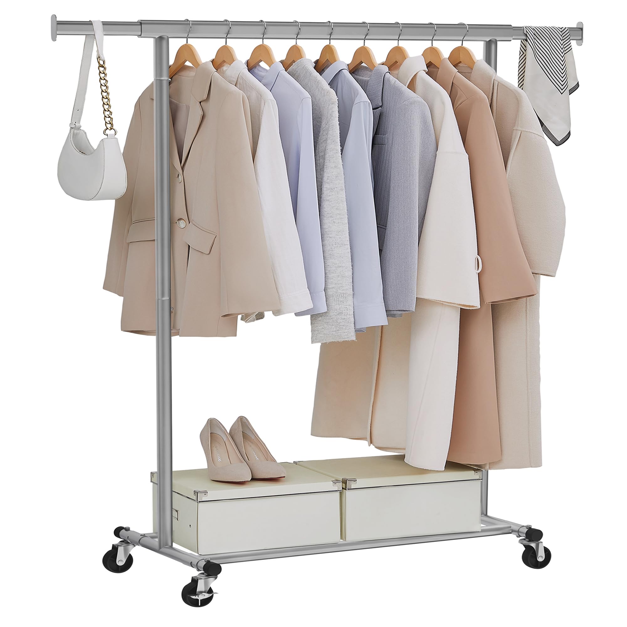 SONGMICS Burro Ropa con Ruedas, Perchero Burro Extensible con Carga Pesada, Capacidad de Carga Máx. de 150 kg, 45 x (160-200) x 161,5 cm, Fácil de Montar, Portátil, Negro HSR175B01 — view 9