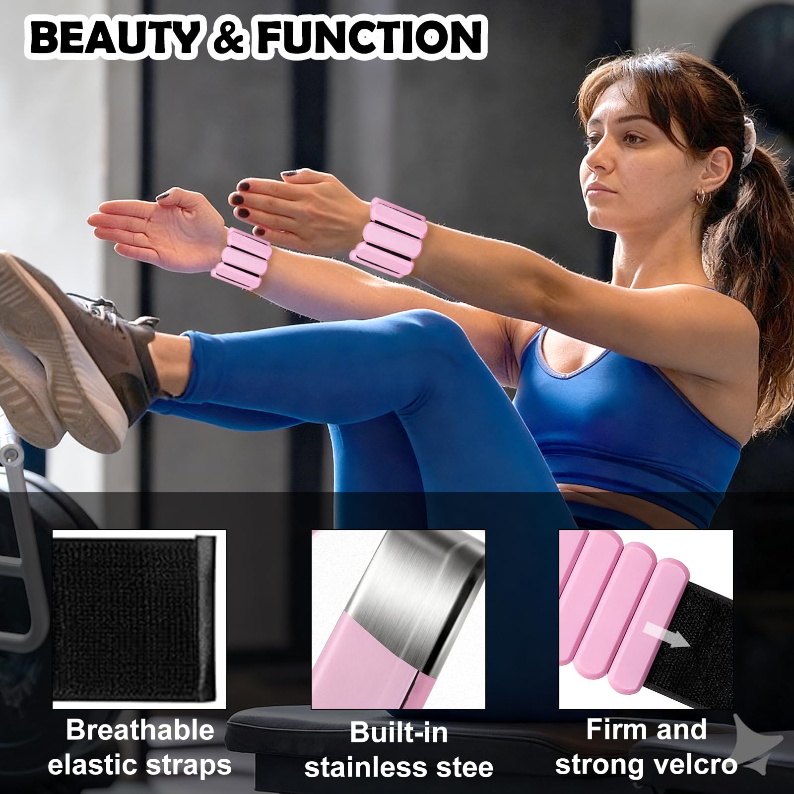 Zorplex 2 Pezzi Pesi da Polso, Pesi da Caviglia Regolabili (0,45 kg ciascuno), Bracciali Fitness Portatili per Camminata, Jogging, Yoga, Pilates, Aerobica ed Esercizi in Palestra