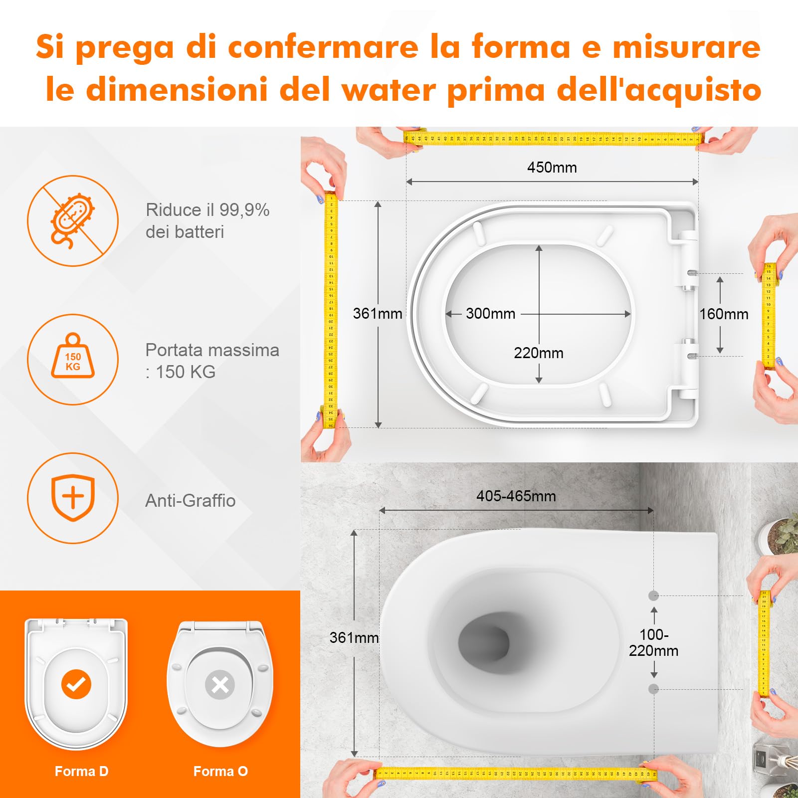 Ibergrif M41001 Sedile WC, Copriwater Universali D Forma, Tavoletta WC con Chiusura Ammortizzata Soft-Close, Sgancio Rapido, Plastica Antibatterico Facile da Pulire, Bianco