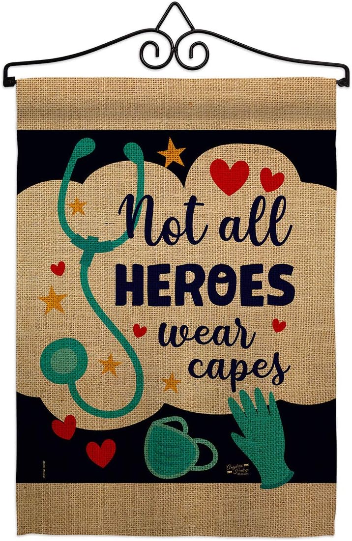 Our Heroes Garden Flag Set Wall Hanger First Responders EMT Paramedic EMS Nurse Emergency Medical Technician Supoort Small Decorative Gift Yard House Banner Double-Sided Made In USA 13 X 18.5