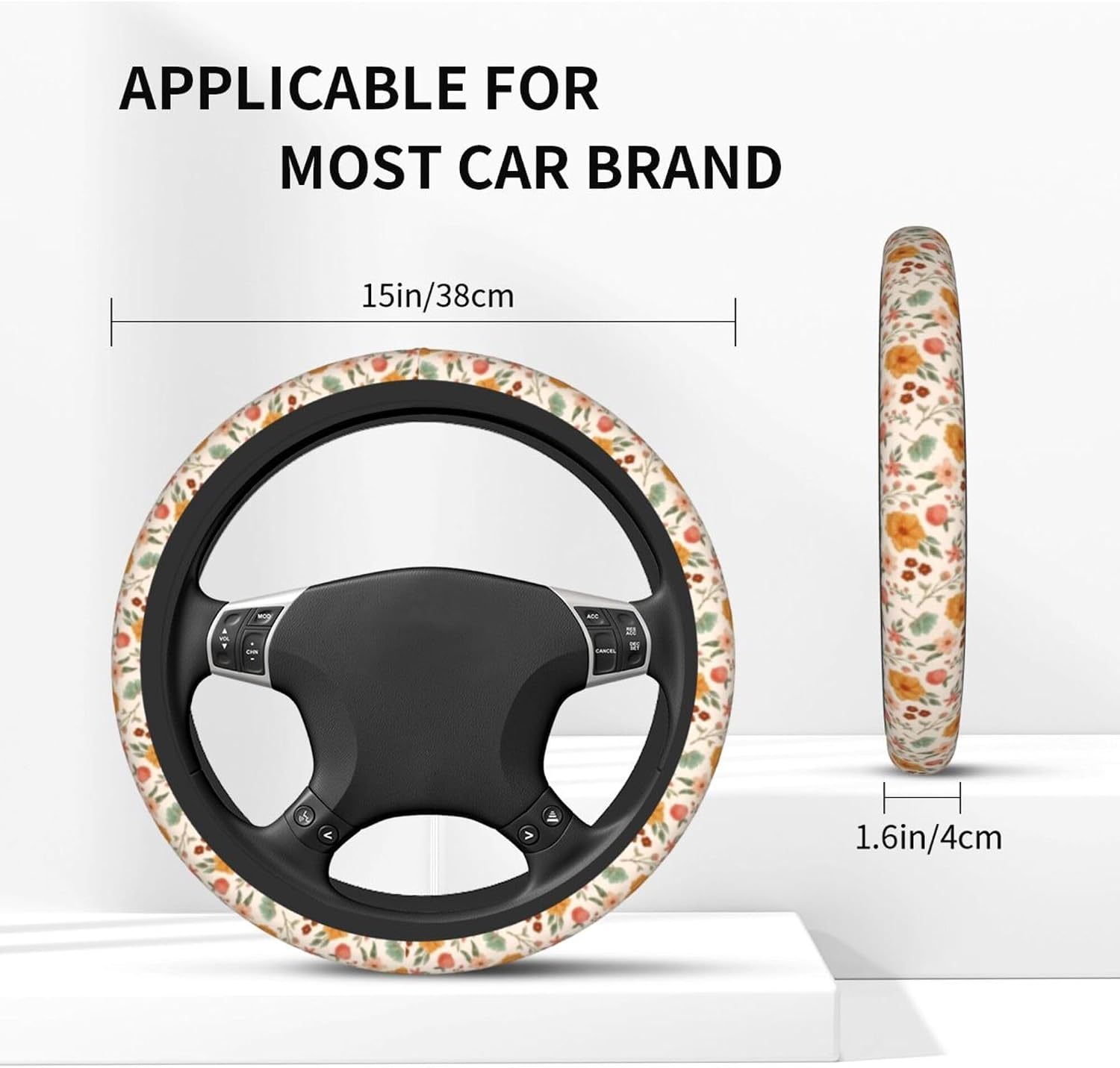 Retro Floral Steering Wheel Cover Cute Floral Steering Wheel Cover Cute Breathable Universal for 15 Inch Anti-Slip Car with 2 Pieces Car Coasters Suitable for Men Women Florals