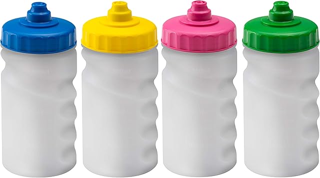 Foxberry 300ml Children's Small Refillable Water Bottles - 4 Pack - Hands Free Lid - Non Drip Leakproof Spout - BPA Free - Blank For DIY Decoration - Dishwasher Safe - Sports - School - Club
