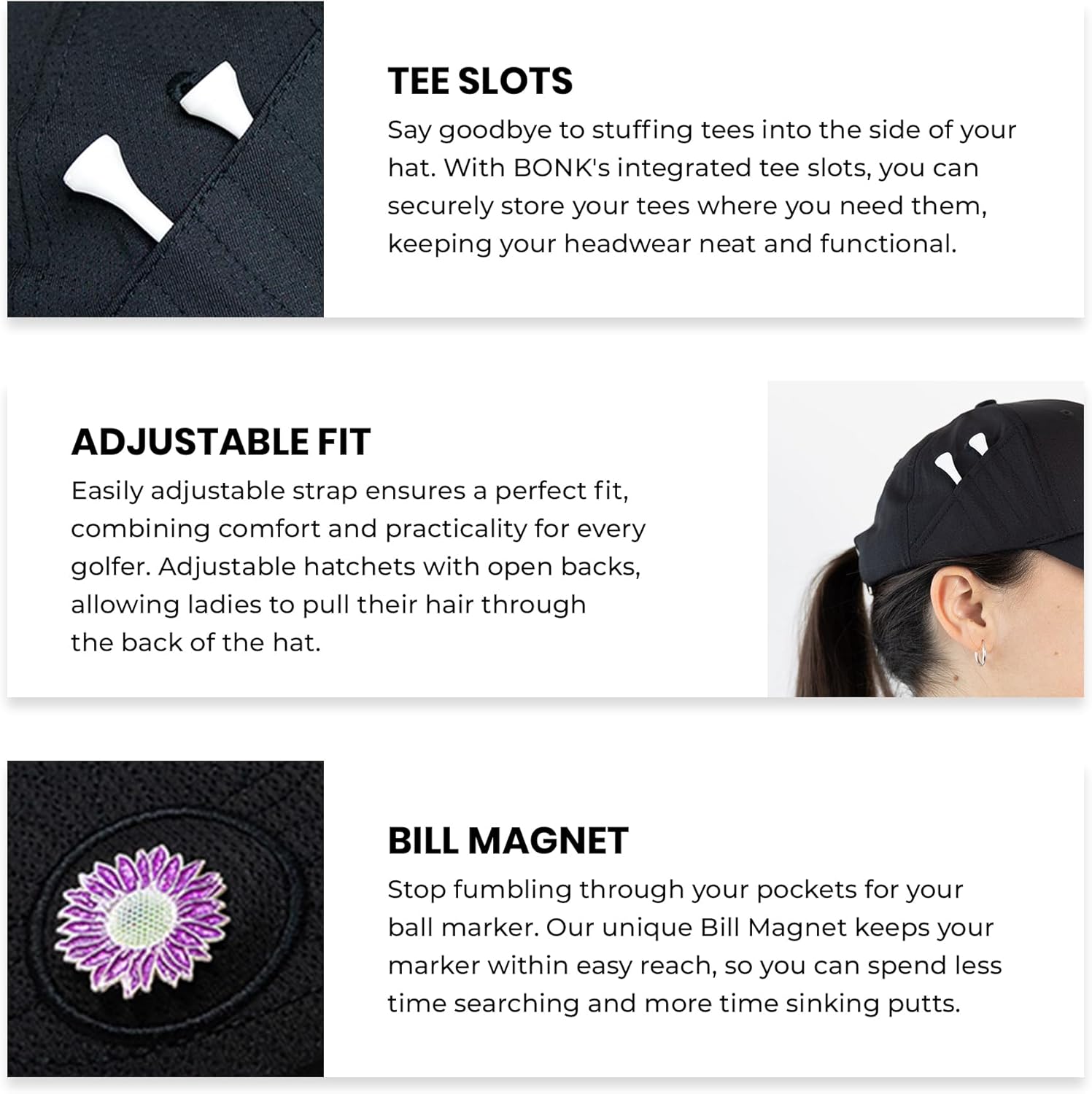 Ladies Adjustable Hats - Tee Holder with Tees & Bill Magnet with Ball Marker - 100% Custom Made - Image 3