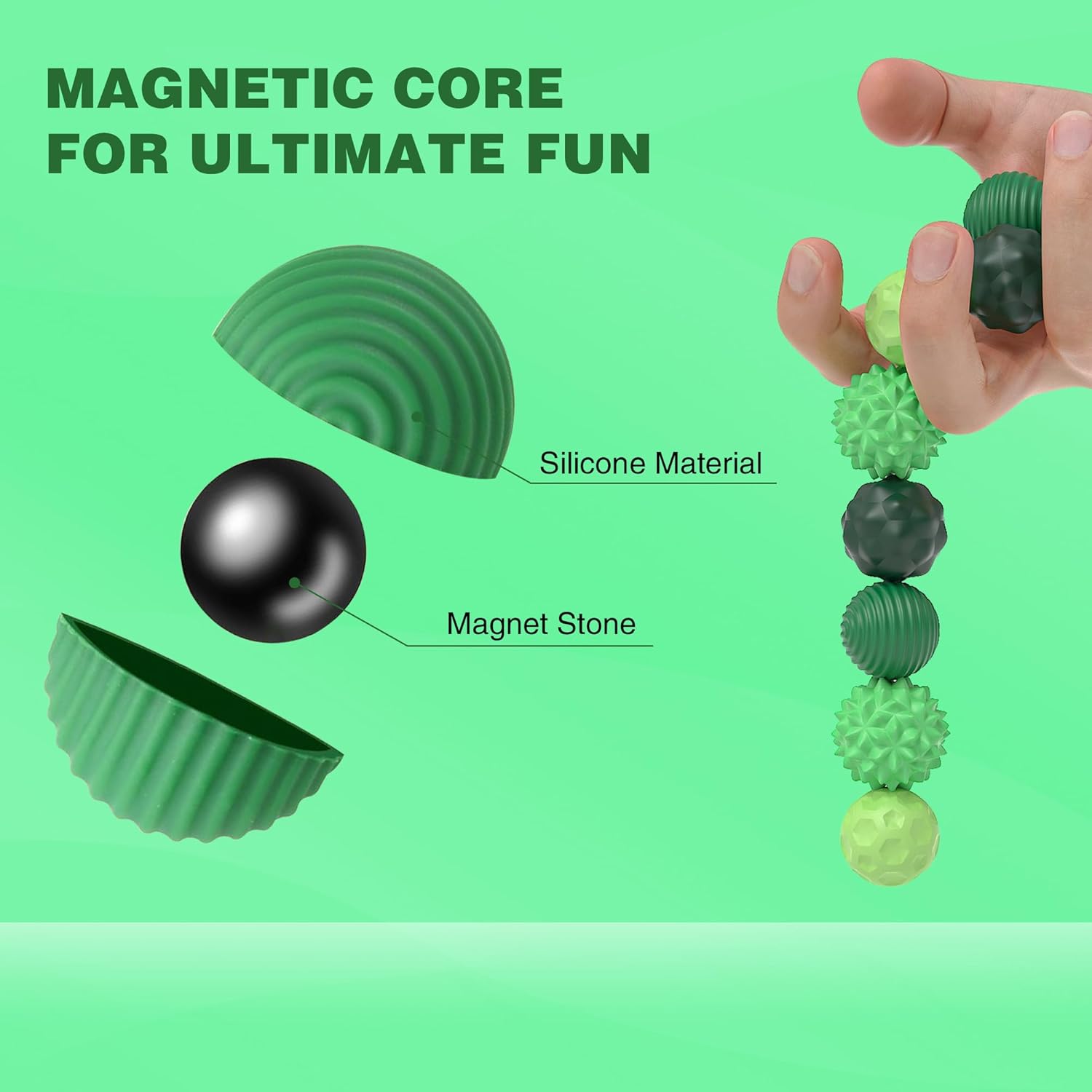 Silicone Magnetic Fidget Ball Toy Set - 8PCS Stress Relief Sensory Toys for Adults，Autism, ADHD, and Anxiety – Office Desktop Toy，Ideal Gifts for Women, Men, Size S