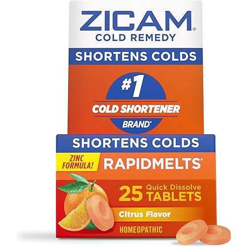 Zicam Zinc Cold Remedy RapidMelts,Citrus Flavor, Homeopathic, Pre-Cold Medicine, Shortens Cold Duration, 25 Count