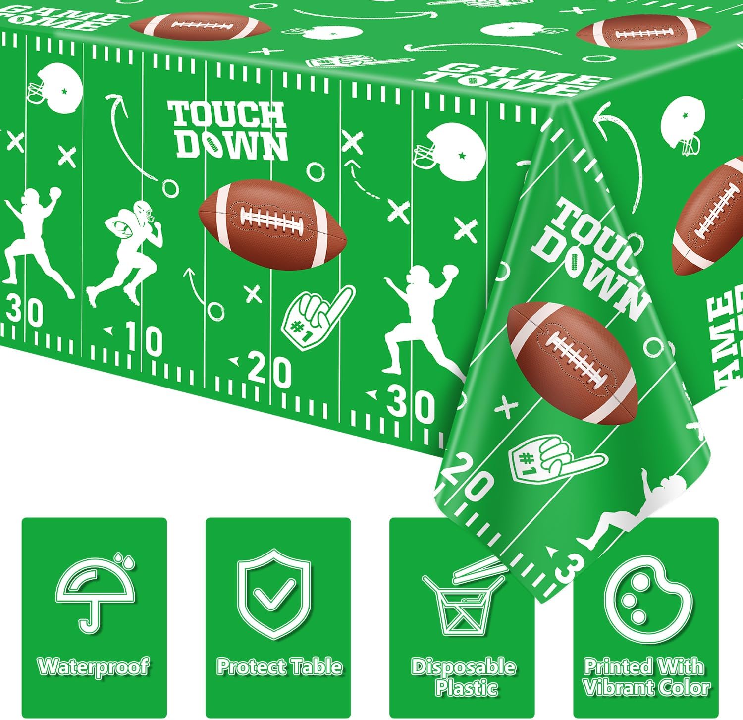 4 Pack Football Tablecloths Disposable Table Covers Touchdown Table Cloth Football Party Decoration Football Plastic Tablecloth for Rectangle Tables Football Theme Birthday Party Supplies 51 X 86IN - Image 9