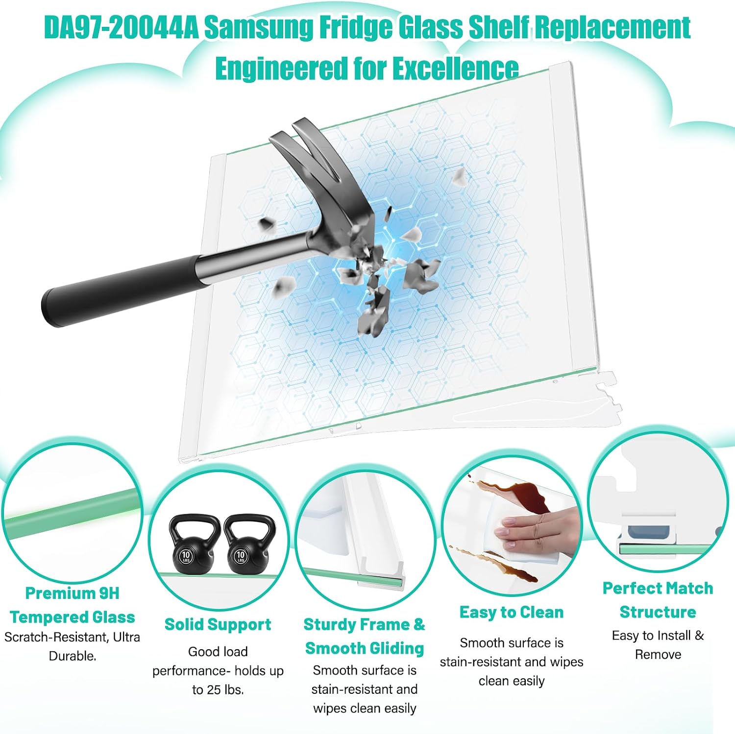 Upgraded DA97-20044A Refrigerator Glass Shelf for Samsung Refrigerator