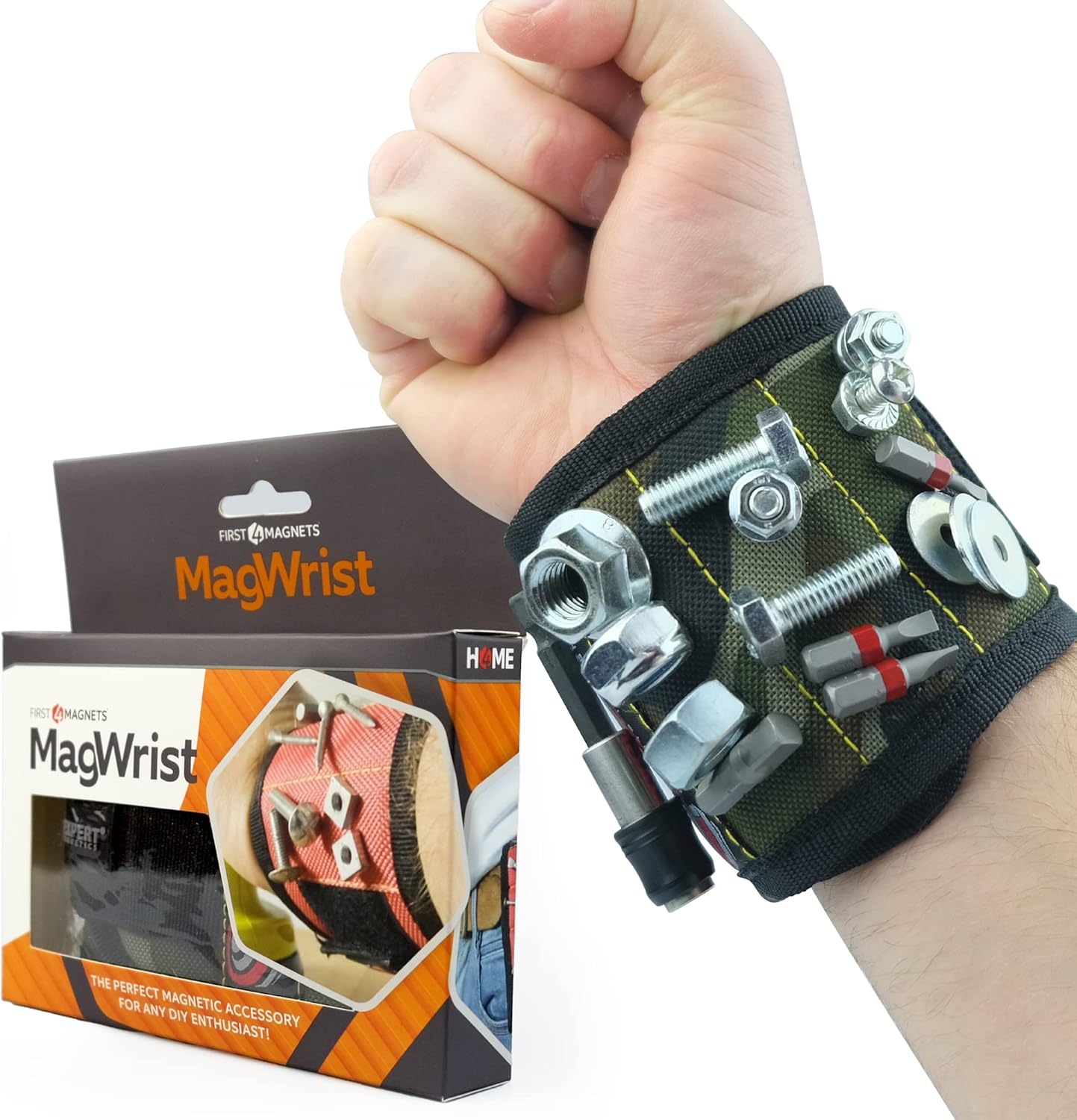 MagWrist Black Magnetic Wristband for Screws, Nails, Drill Bits - Ideal for Carpentry, DIY, Electrician, Mechanic Work Gadget
