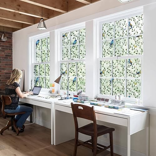 Miniatura 4 de DKTIE Leaves Series - Película de privacidad para ventana de baño con herramientas de instalación, película de vidrieras de estilo nórdico a la