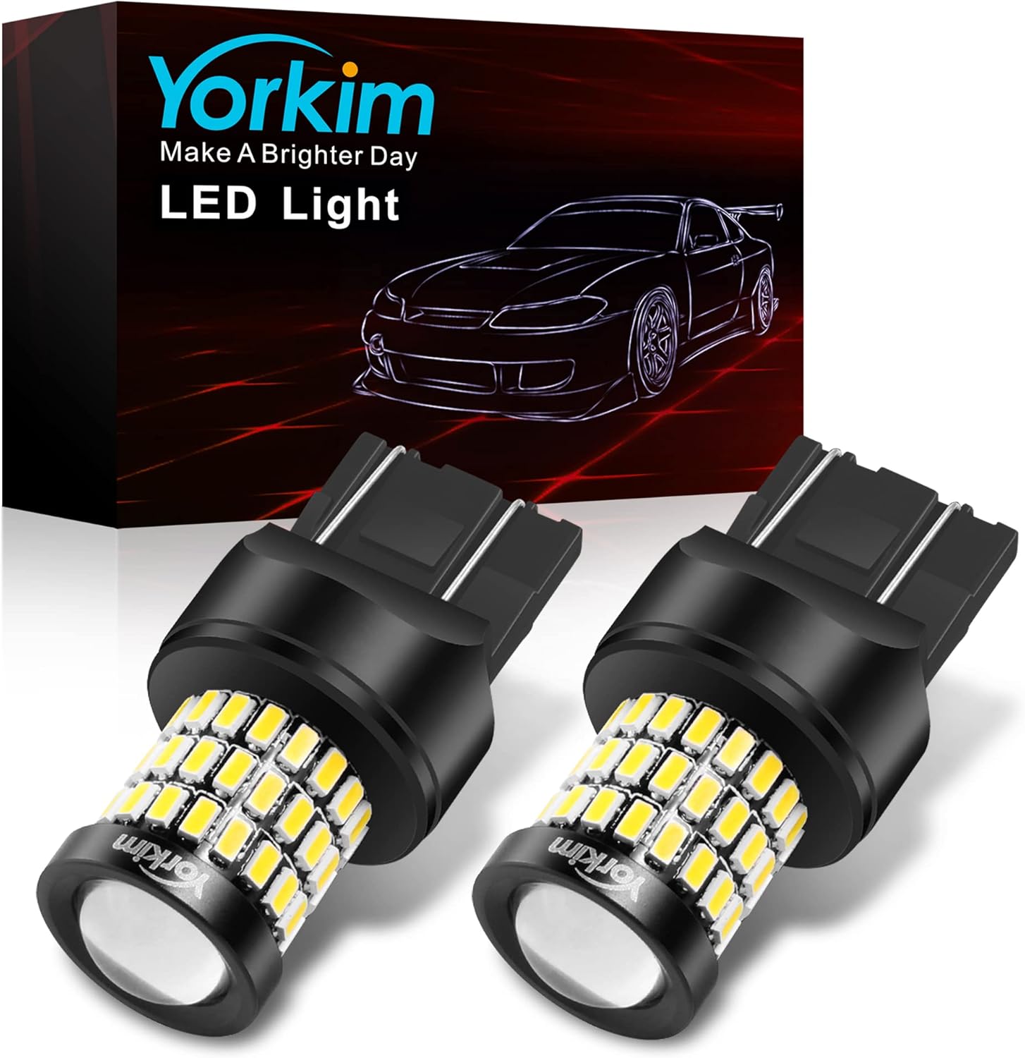 Yorkim Extremely Vibrant 7440 Led Bulb White T20 Led Bulb 7441 7443 7444 W21W Led for Backup Reverse Brake Gentle, Tail Gentle, Flip Sign Gentle Pack of two – White
