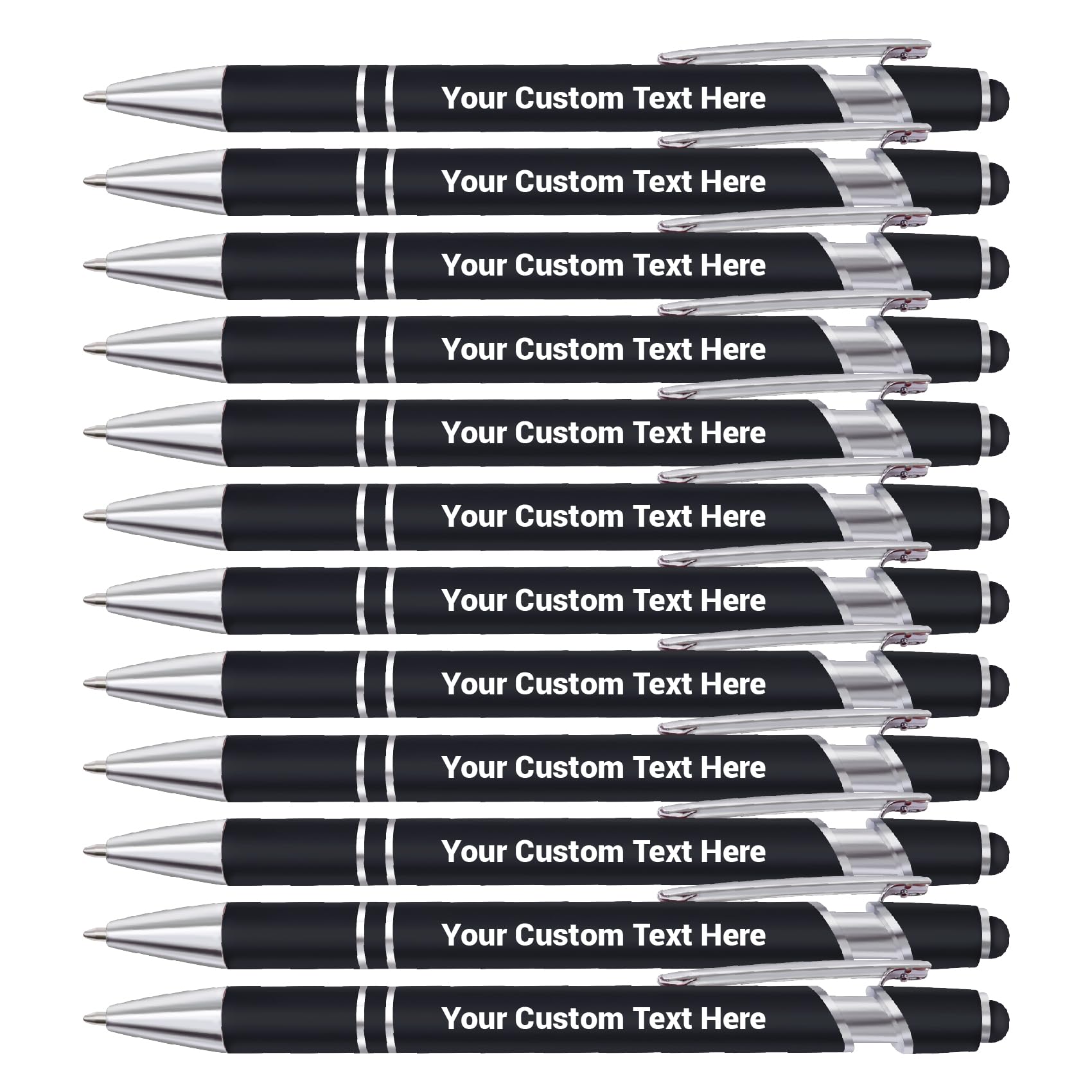 FIKCIK Personalised Pen, Custom Ballpoint Pen with Name/Logo, Ballpoint Stylus Pens for Touch Screens, Personalised Pens for Women Men Business Office Graduation Birthday Christmas Gifts-12pcs-Black